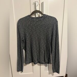 Madewell Black and White Striped Long Sleeve Tee with mock neck